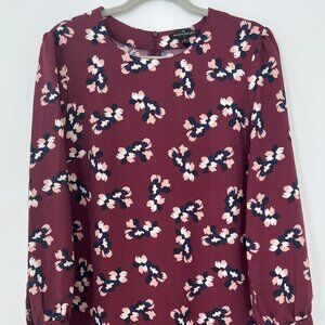 Banana Republic Burgundy Long Sleeve Floral Shift Dress Size 8